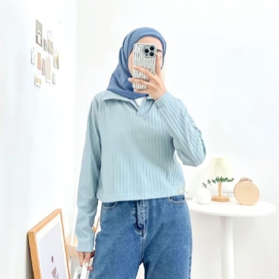 KAOS CROP POLO HORNET WANITA Lengan Panjang