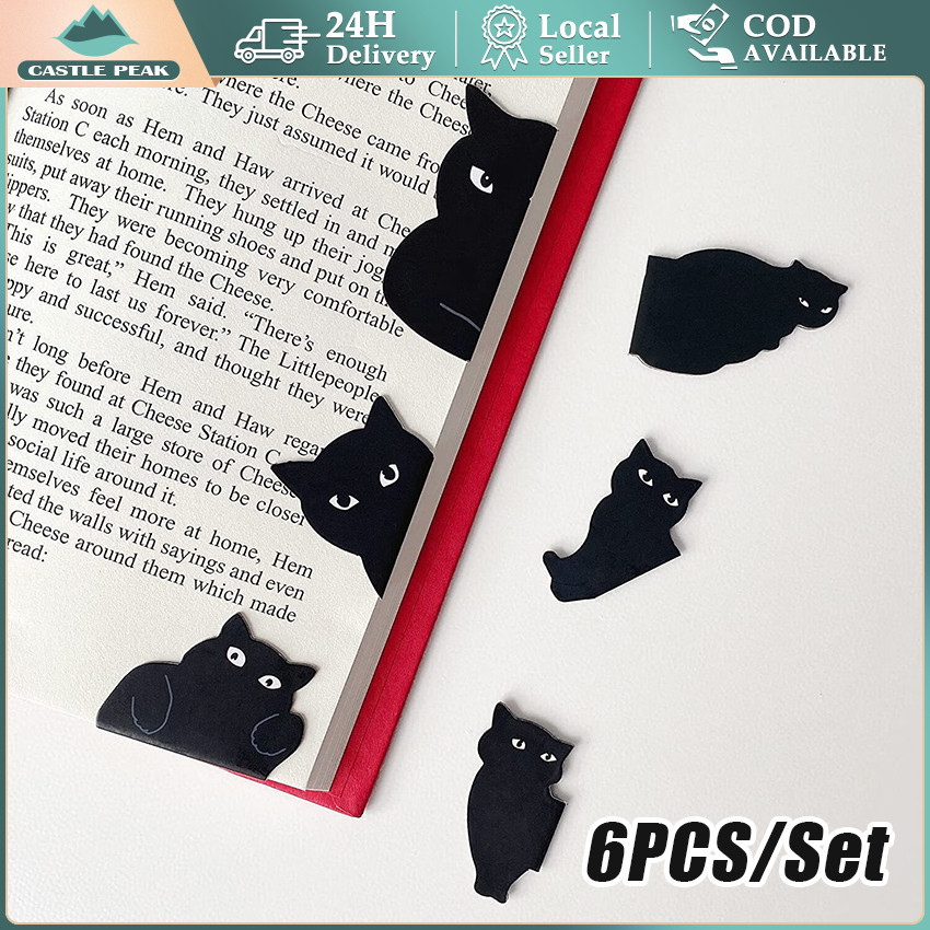

6Pcs Motif Black Cat Cartoon Penanda Buku Magnet Bookmark stationery magnetic bookmark