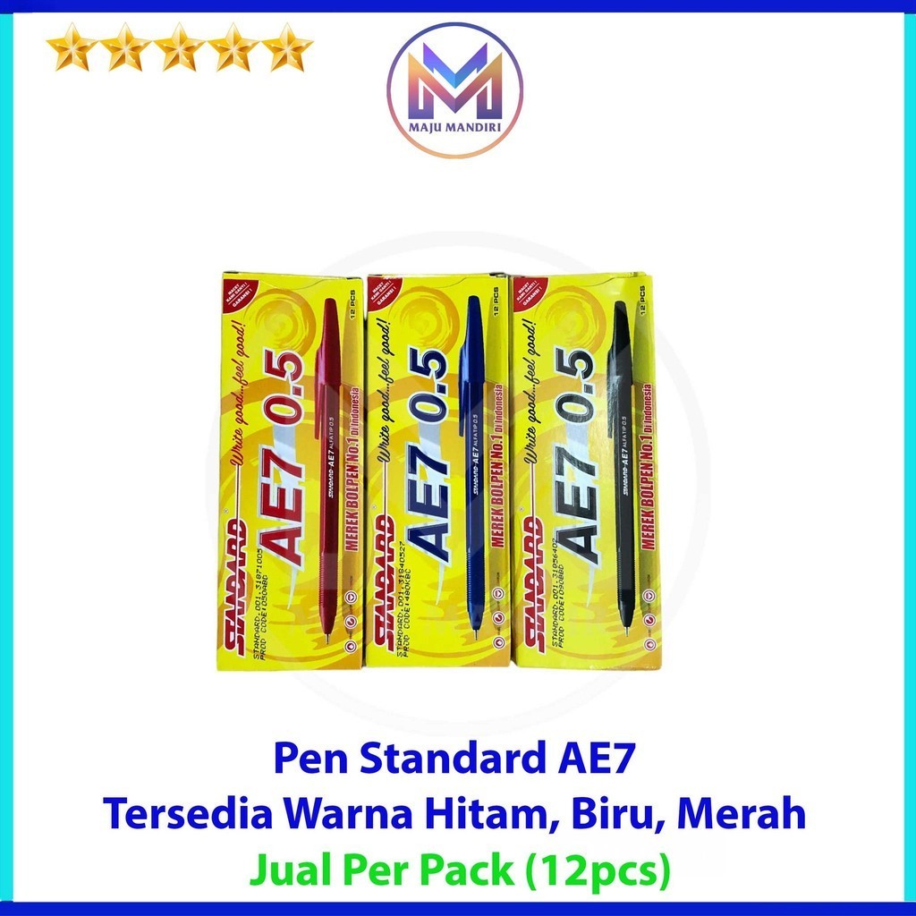 

Pulpen Standard AE7 0.5mm / Bolpen Standar Hitam Biru Merah
