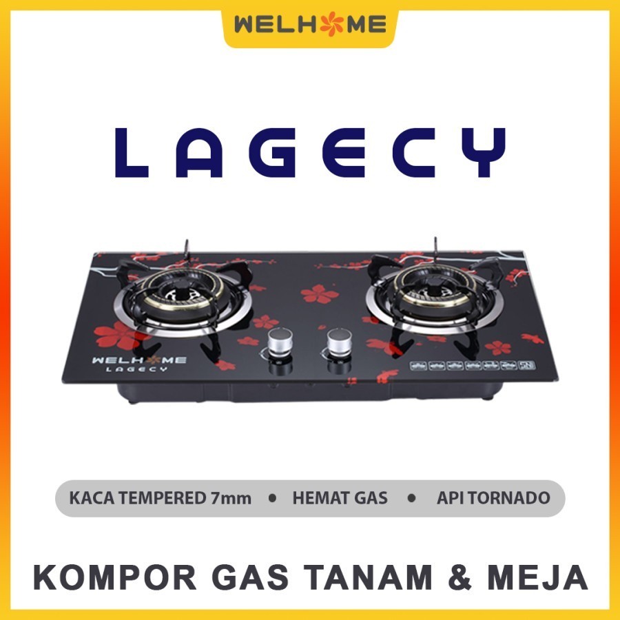 KOMPOR GAS TANAM Welhome 2 & 3 Tungku Tempered Glass 2IN1 LAGECY / WEYON SAKURA KOMPOR GAS TANAM