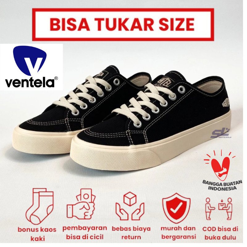 【PROMO CASHBACK 90%】Ventela Alpha Low Black Natural 100% Original - Sepatu Sekolah Ventela Full Blac