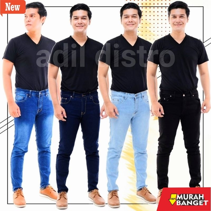 Denim Pria Jumbo Celana jeans pria slim fit pensil panjang bahan jins denim karet ngaret melar warna