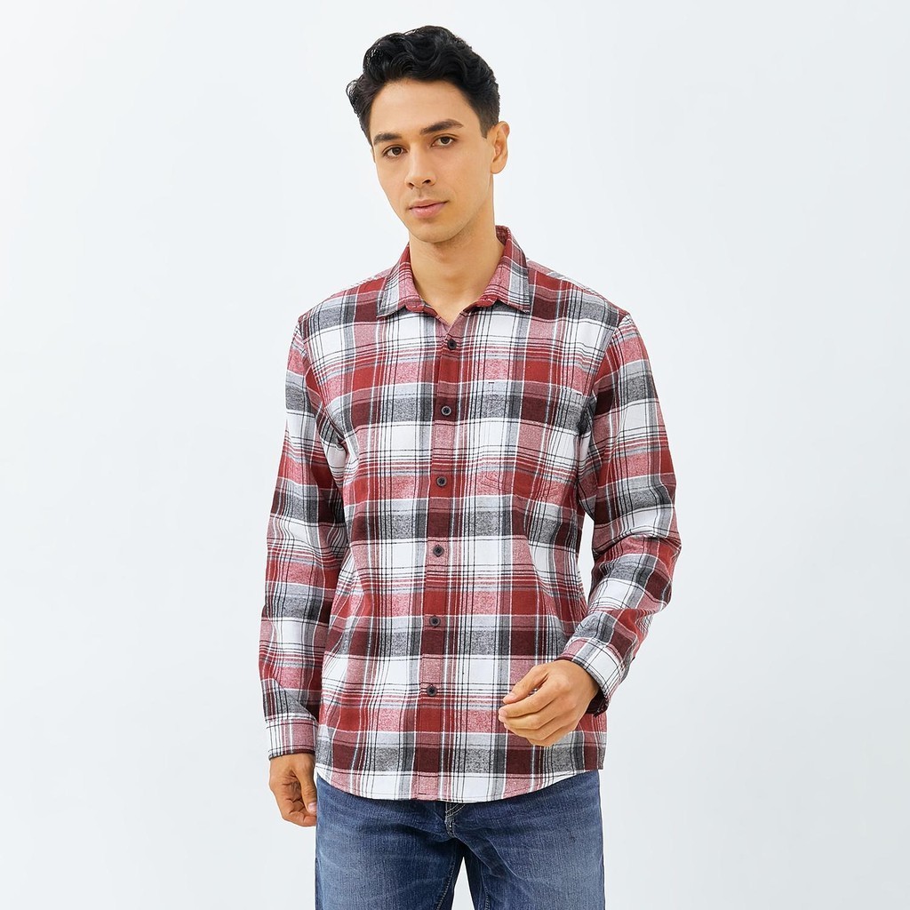 Emba Denim - Kemeja Flanel Pria Kotak - Kotak Regular Fit Warna Red