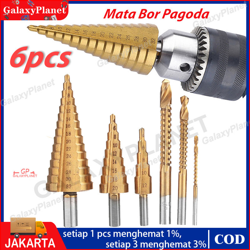 Mata bor pagoda untuk baja/Mata Bor Set Pagoda Baja Besi Isi 3/5/6 Pcs Alat Pertukangan Spiral Drill