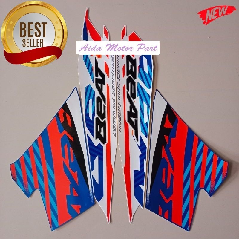 Striping Stiker Decal Polet Lis honda beat fi sporty 2021 biru putih stiker list motor standar kuali