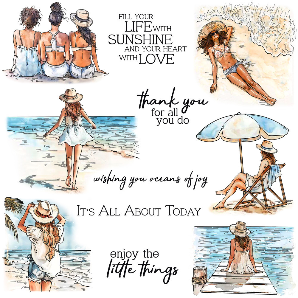 

Mangocraft Girls On Beach Enjoy Summer Days Clear Stamp DIY Scrapbooking Supplies Silicone Stamps For Card Making Albums Decor