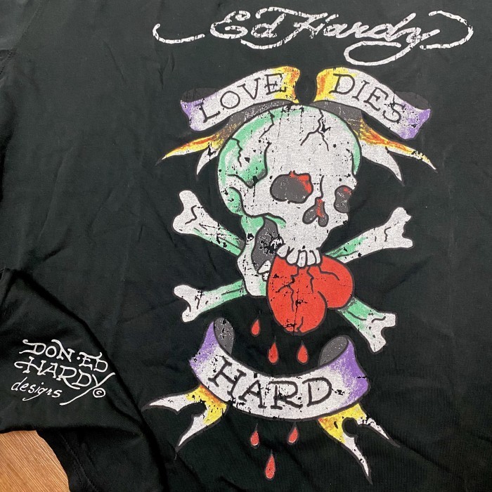 Ed Hardy "Love Dies Hard" Washed Black T-Shirt by Christian Audigier BNWT