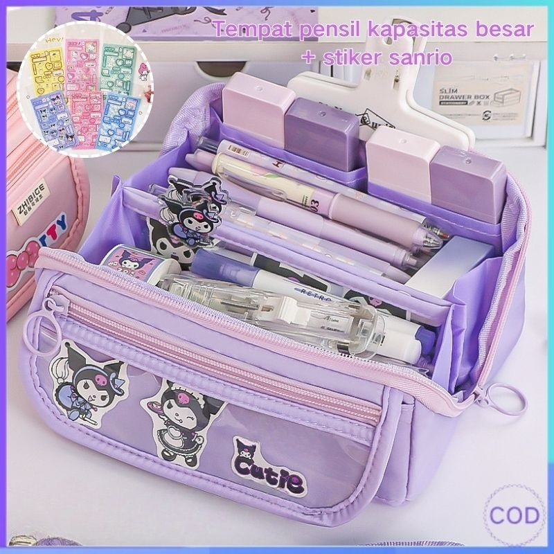 

【COD】Tempat pensil multi-lapis kanvas sederhana Jepang Kawaii Pencil Cases berkapasitas besar Student Stationery Organizer