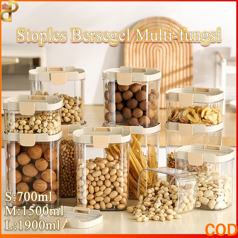 Toples Plastik Bening Set / Stoples Sereal / Stoples Penyegel Multifungsi Dapur /Stoples Makanan Per