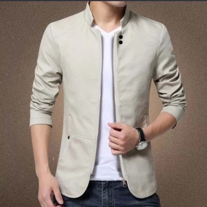 Semi Jas Pria kain Katun/Jasket/Jaket cowo semi Formal /jaket kerja - CREAM, S