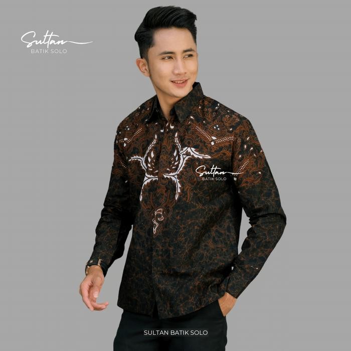GIENANDRA HITAM Kemeja BajuBatik Pria Cowok Lengan Panjang RegulerFull furing Premium Katun Fit Kain