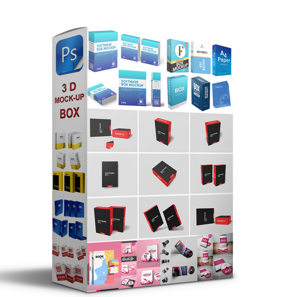 +100 Template Mockup Box cover 3D template, CD Cover, DVD Cover, Flash USB
