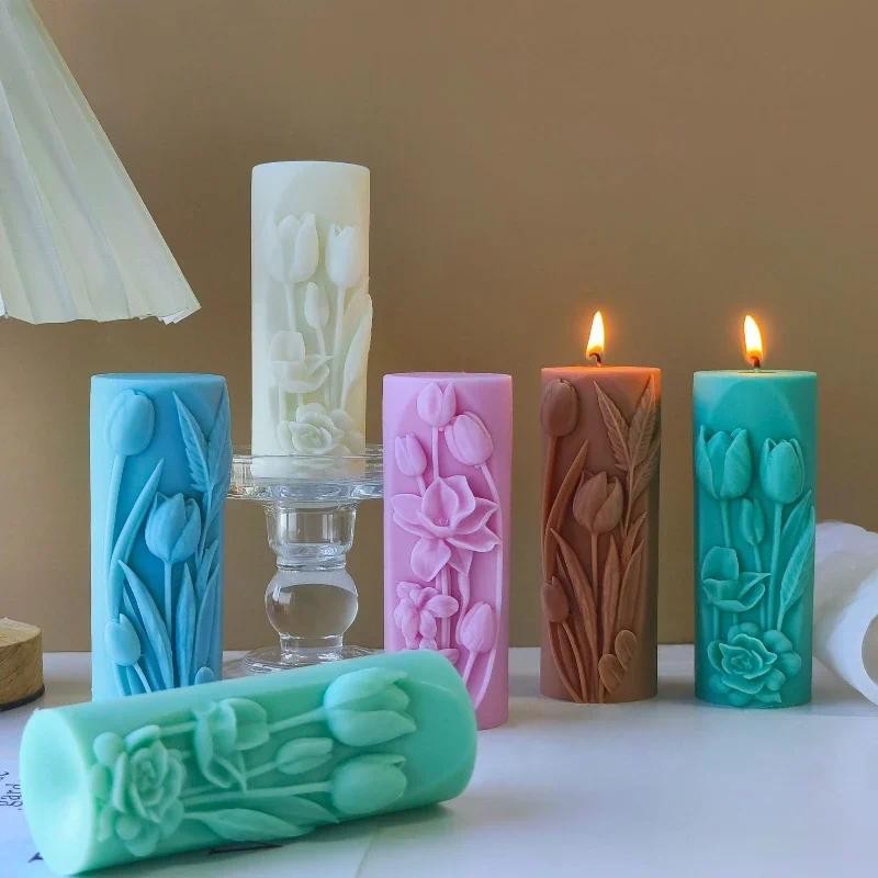 

Creative Pillar Tulip Flower Silicone Mold DIY Aroma Candle Plaster Ornament Mould Home Decoration