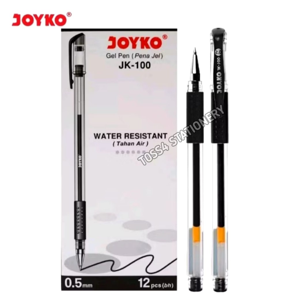 

(12pc) Gel Pen Pulpen Pena Joyko JK-100 Black 0.5 mm WATER RESISTEN TOSSA STATIONERY