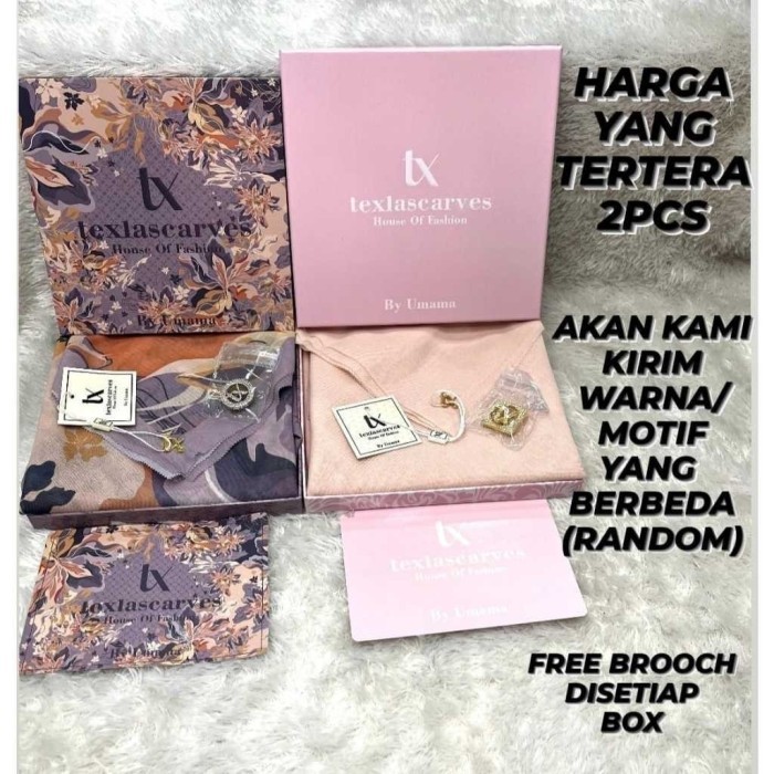 Paket 2pcs Umama Segi Empat Scarf Box Metal Logo Voal Premium Motif