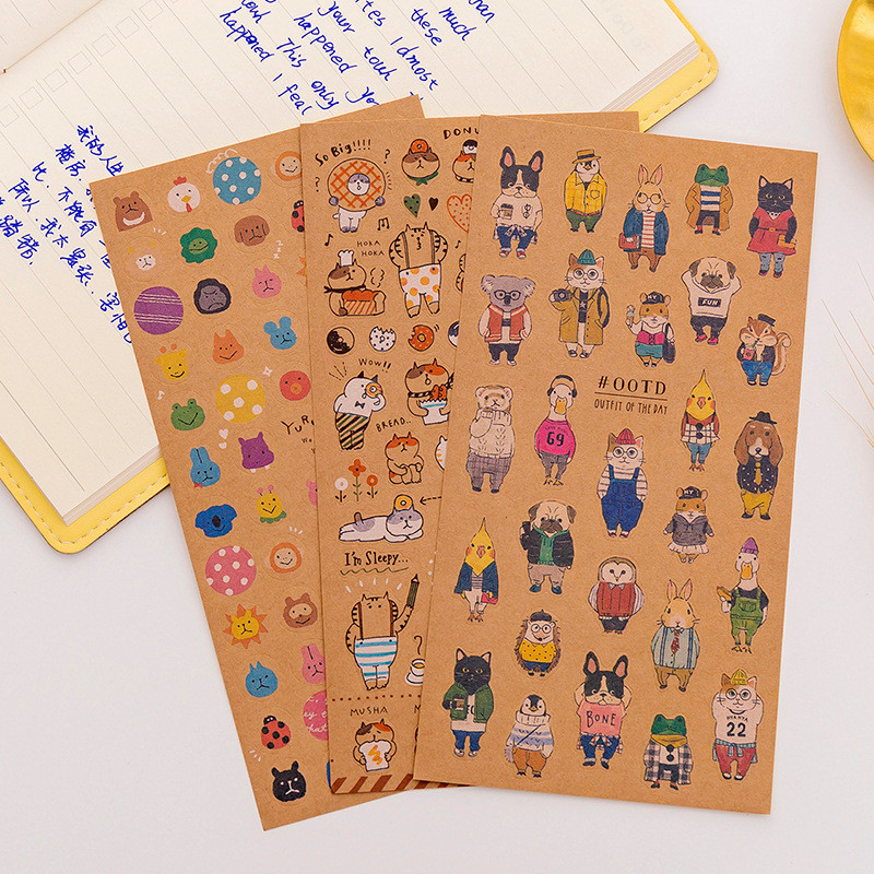 

1PCS Japanese Kraft Paper Cute Cat Sticker Diary Decorate PVC Transparent Scrapbooking Stationery Stickers Supplies