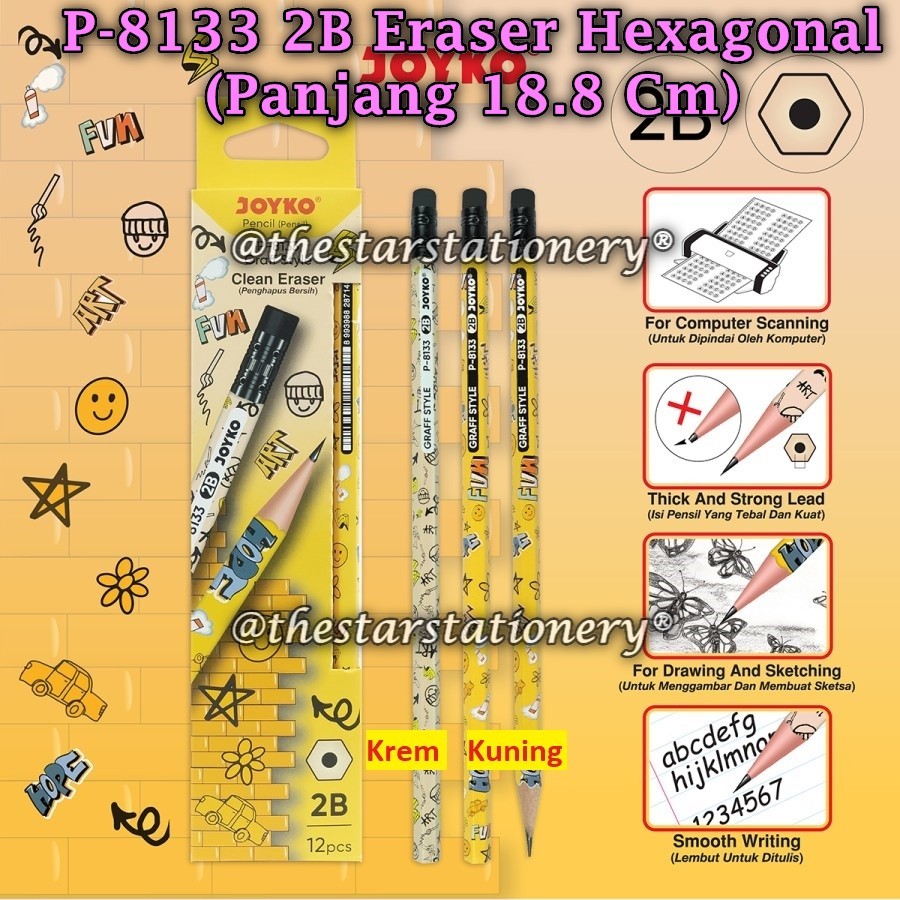 

(1 Biji) Pensil JOYKO P-8133 2B Graff Style Hexagonal / Pencil Pensil Joyko P-8133 2B (1 Biji)