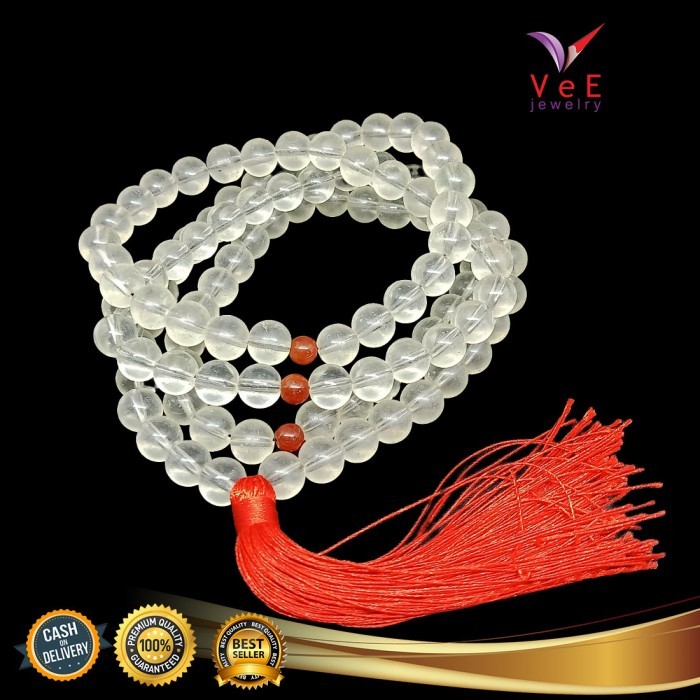 Tasbih Budha 108 Butir Batu Giok 12 - 13mm - VeE Kalung Tasbih Buddha - Quartz 13mm