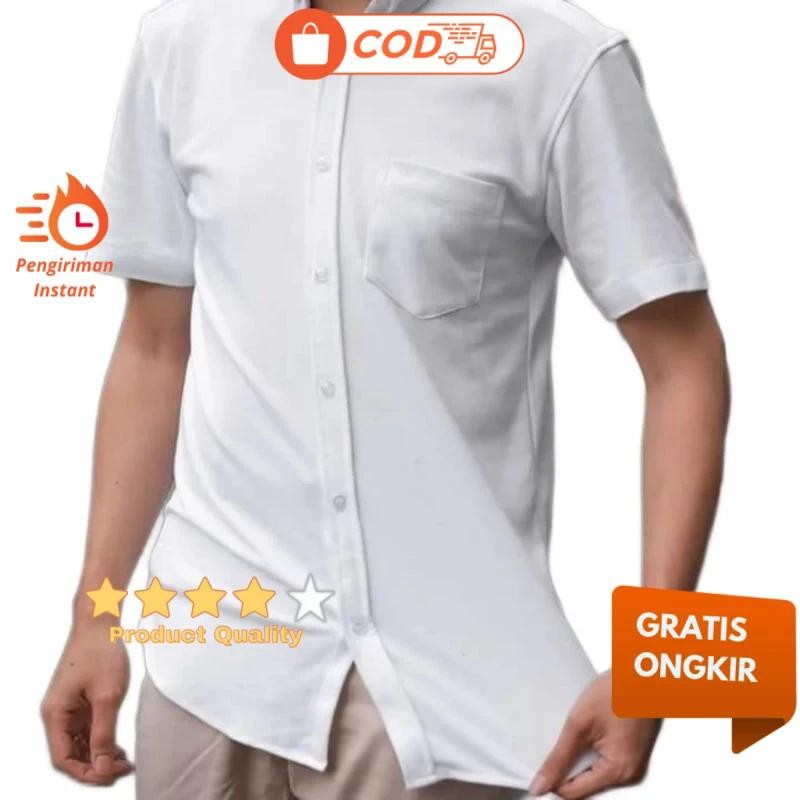 Hurley Kemeja Pria  Kemeja Cowok Polos Lengan Panjang Slimfit Hem Putih Panjang