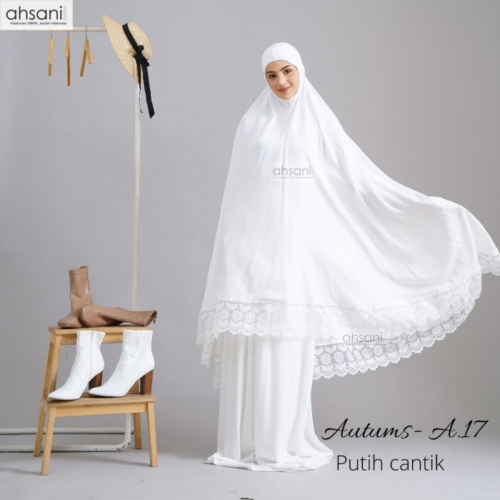 Mukena Dewasa Ahsani Autums A17 Rayon Twill  Jumbo Putih Umroh