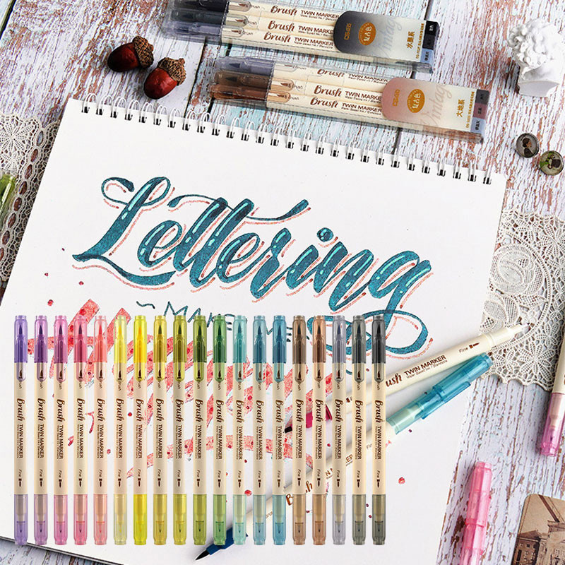

3pcs Retro color Brush Marker Pens Set Soft Brush Calligraphy Dual side Fine Liner Lettering Blendable Watercolor Art Drawing