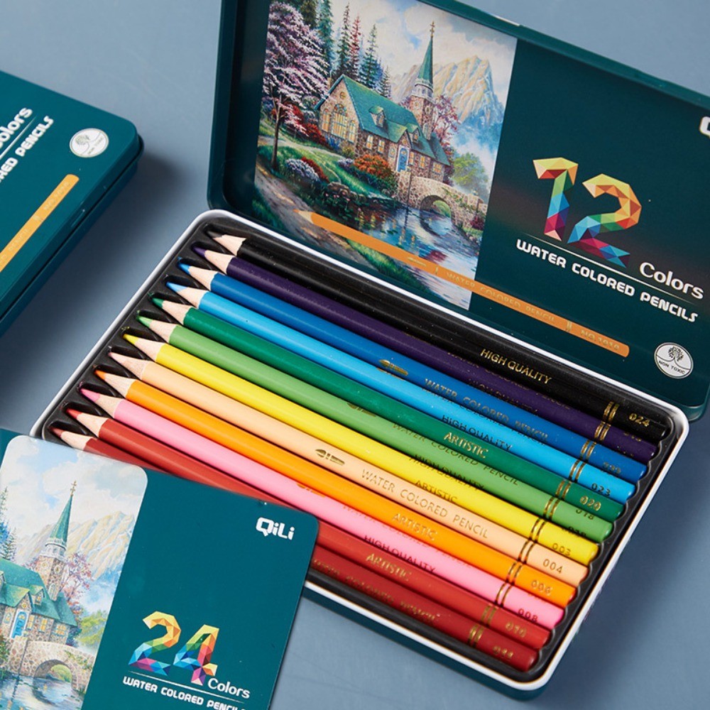 

12/24 Pcs/Box Colored Pencil Set Metal Box Drawing Professional Graphite Colour Wood Pencils School Art Supplies Stationery