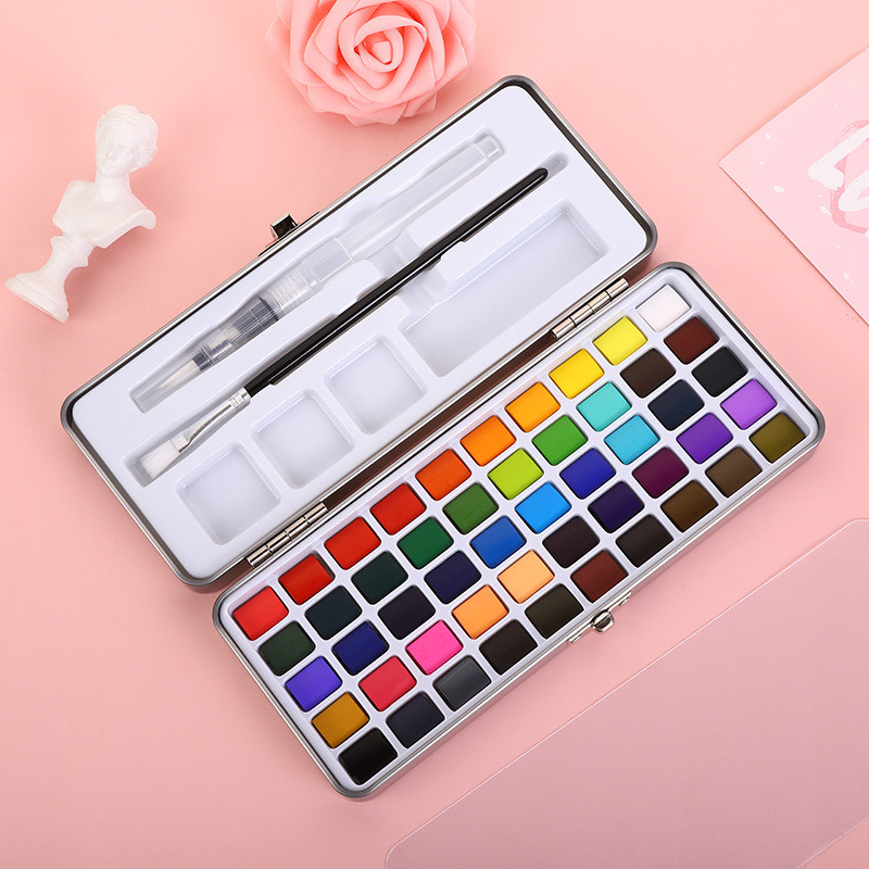 

Watercolor Pigment Set, 50/72/90/100 Colors Portable Solid Painting Kit Professional Glitter Manicure Nail Draw DIY Art Supplies