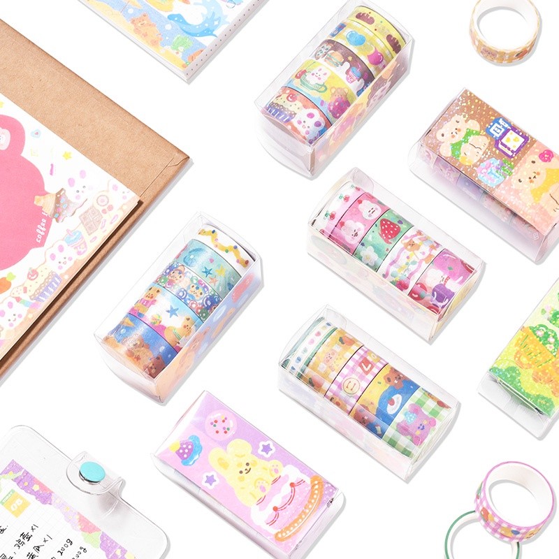 

5 Roll label Washi Tape Motif Kartun Lucu Untuk Dekorasi Diary DIY