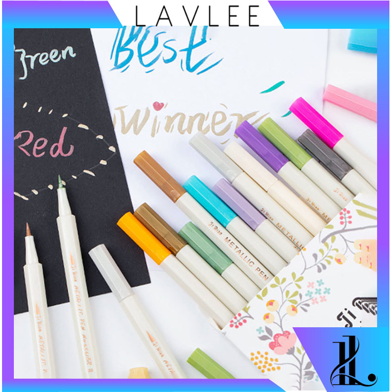 

LAVLEE - S6219 Spidol Warna Pena Aesthetic / Pena Kuas Metalik Kaligrafi / Dekor Brush Lettering Pen / Pulpen Metallic Warna-Warni