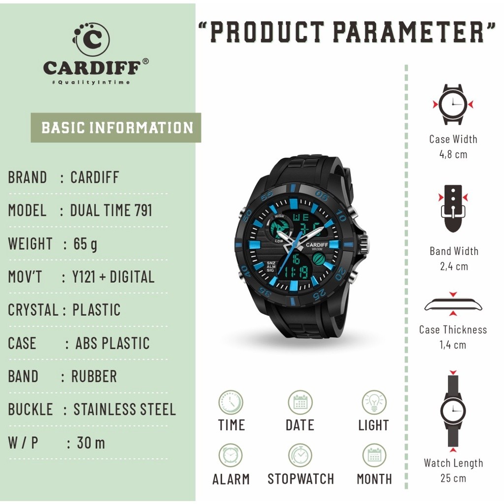 CARDIFF DT 791 Jam Tangan Pria Dual Time Water Resist