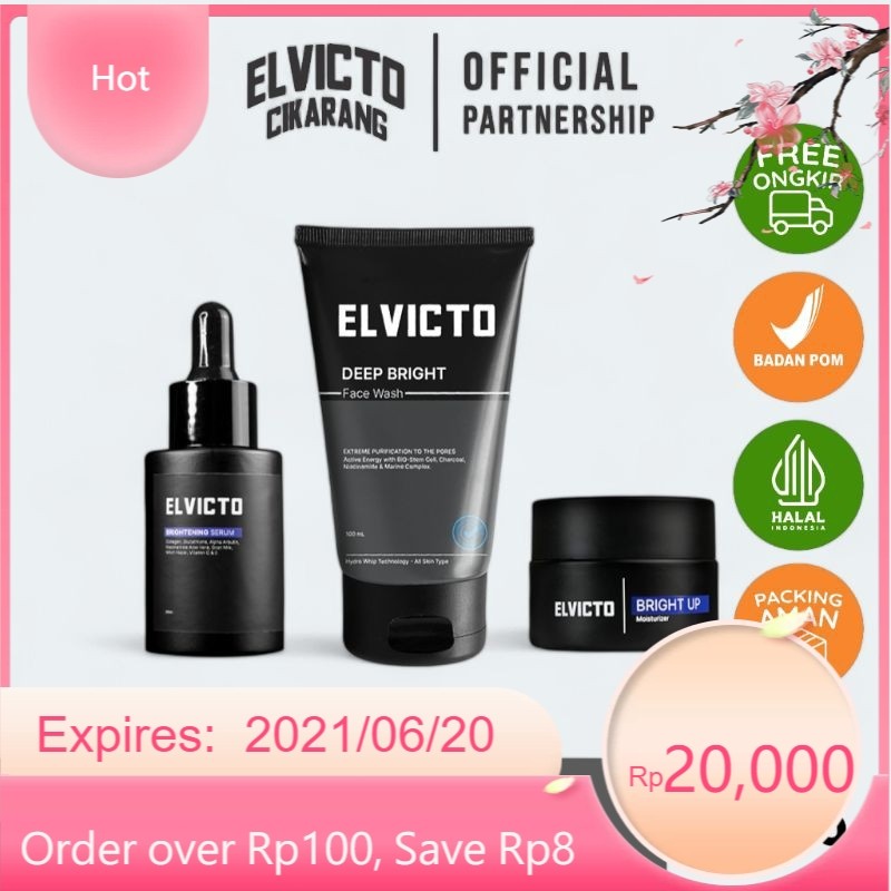 ELVICTO PAKET BASIC B Skin Care Pria ELVICTO Serum Bright Up Moisturizer Facial Wash - DirumahAja