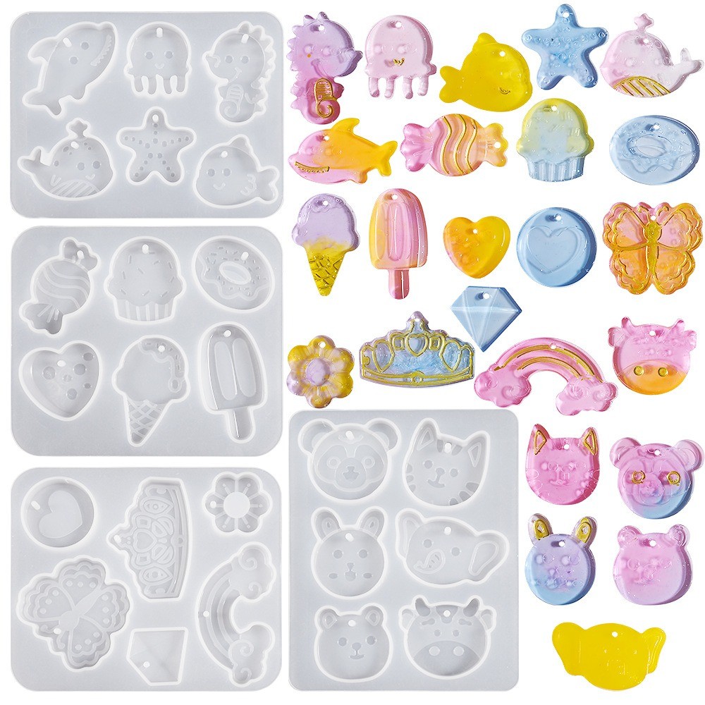 

Cartoon Pendant Silicone Mold Epoxy Resin Animal Candy Ice Cream Rainbow DIY Earrings Creative Key Chain Making Tools Ornament