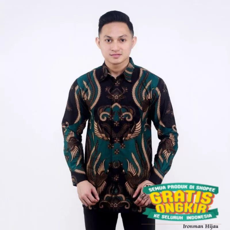 BATIK PRIA LENGAN PANJANG HIJAU BOTOL KEMEJA BATIK MOTIF BARU/ ANAK copel dewasa papa adek