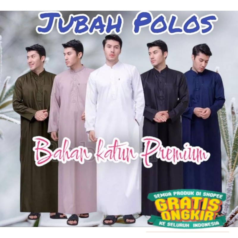 Baju Jubah Gamis Pria Muslim Polos Bahan Katun Tangan Panjang Non Manset Warna Putih Hitam/ COD leba