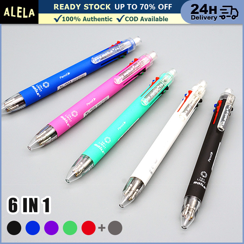 

6-In-1 Multicolor Ballpoint Pena Pensil Mekanik Office Sekolah Six-In-One Pulpen Warna Warni