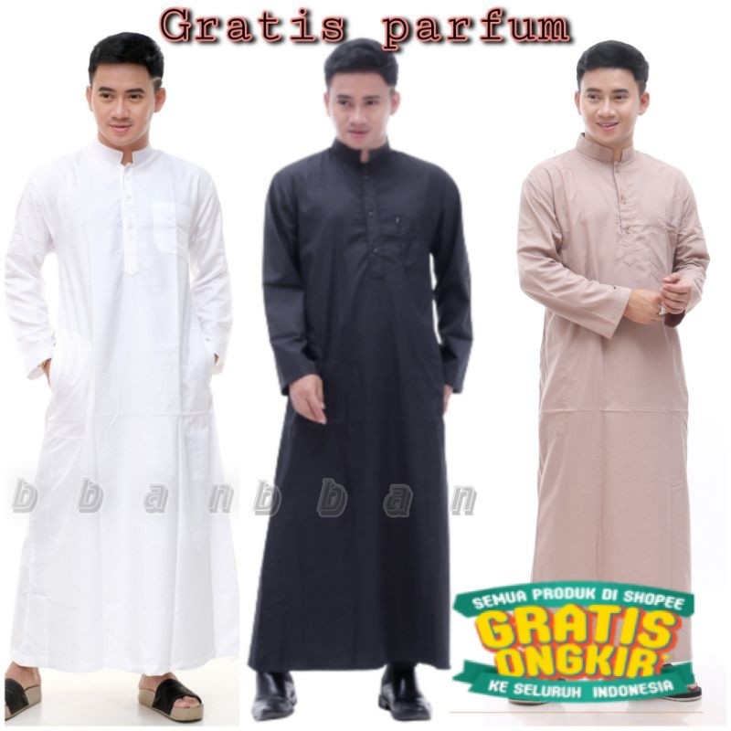 jubah pria putih polos gamis pria dewasa jubah saudi lengan panjang/ Hijau sage lumut army ijo
