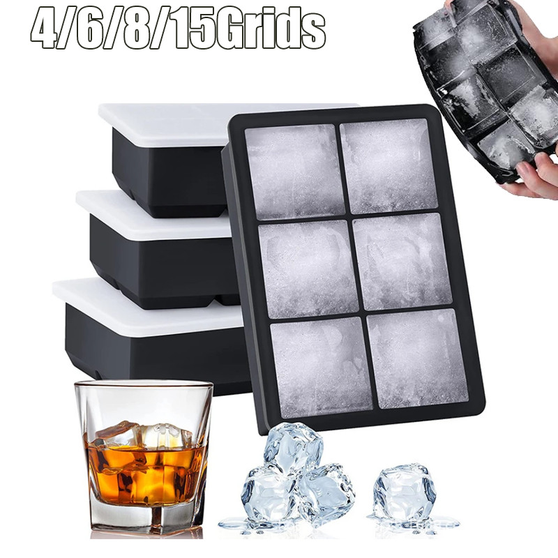 4/6/8/15 Grids Silica Gel Ice Cube Mold Large Square Ice Cube Ice Cube Mold DIY Ice Maker Cube Tray 