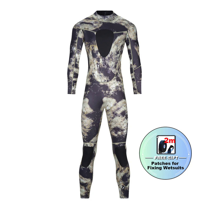 Wetsuit Spearfishing Pria 3mm Kamuflase Neoprene Satu Potong untuk Menyelam Scuba FreeDiving Jumpsui