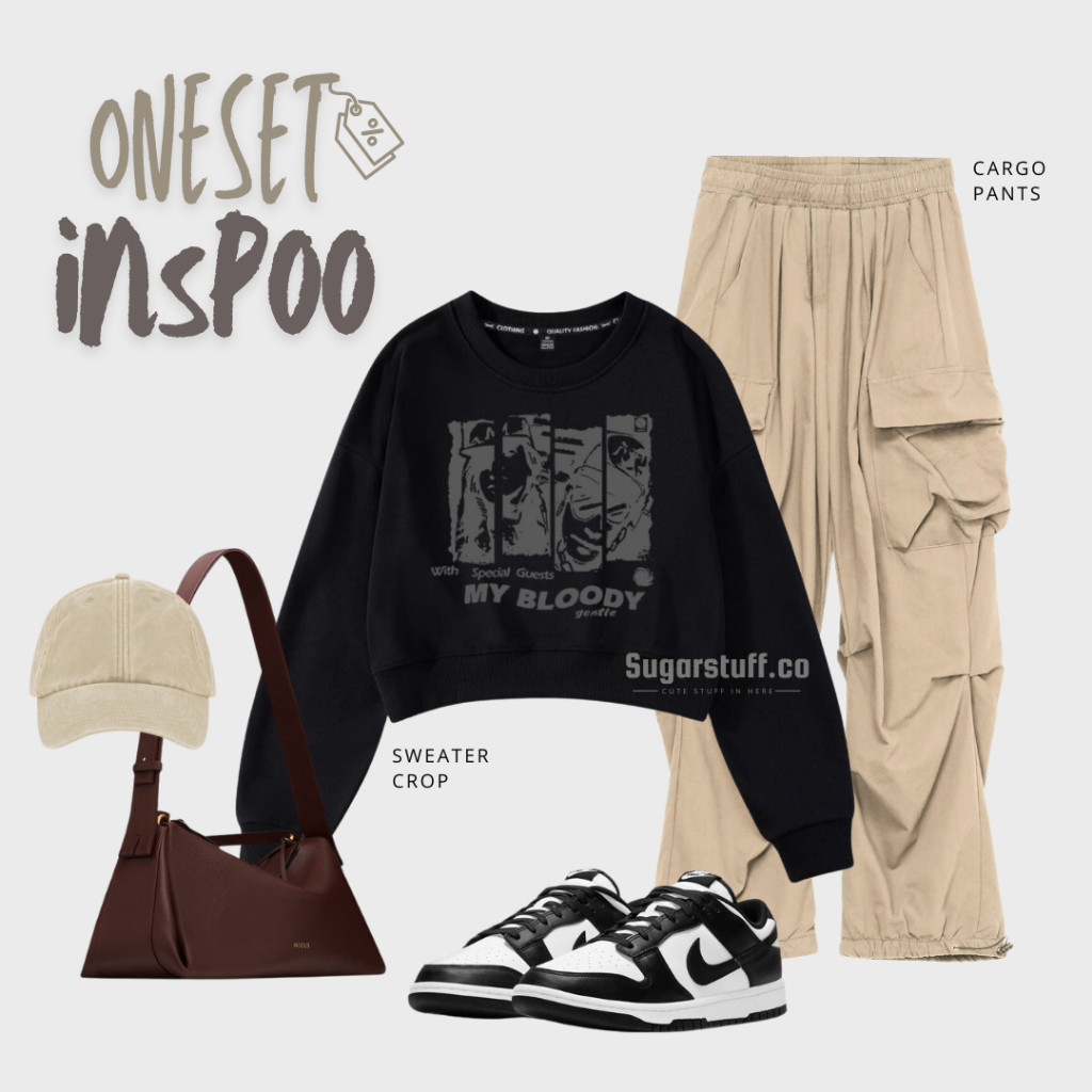 One set  OOTD Kekinian terbaru Outfit Hijab Korean Style Sweater Oversize Tebal Outfit | Trendy
