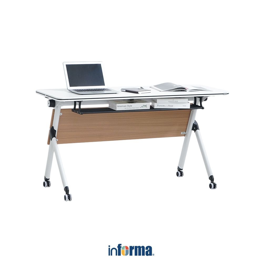 Informa Yori Lite Meja Training 1450 - Putih/Cokelat Oak Meja Kerja Dengan Roda Furniture Indoor Kan