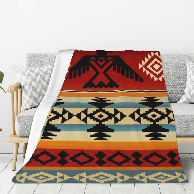 Custom Navajo Aztec Blankets Warm Flannel Native American Pattern Throw Blanket for Home Bedroom Sof