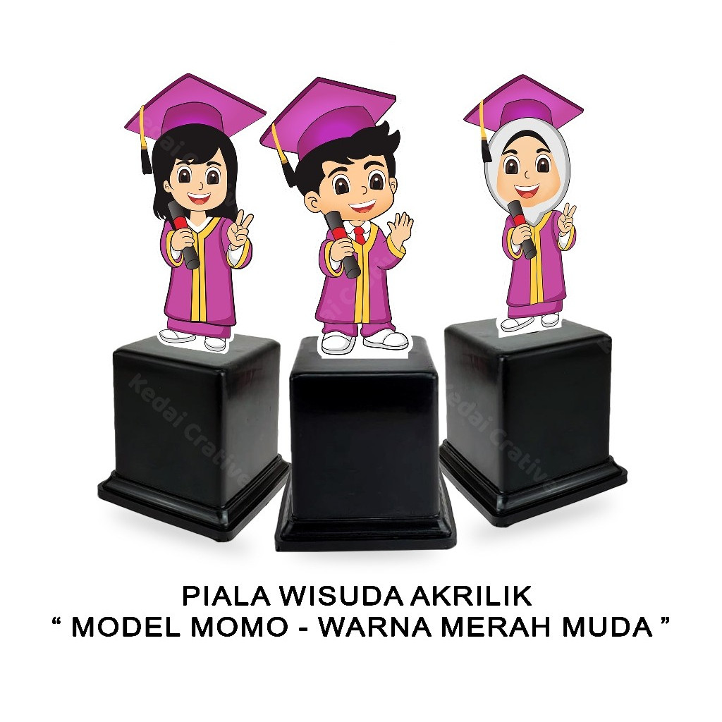 Plakat Piala Wisuda Akrilik Anak TK / PAUD Momo - Warna Merah Muda