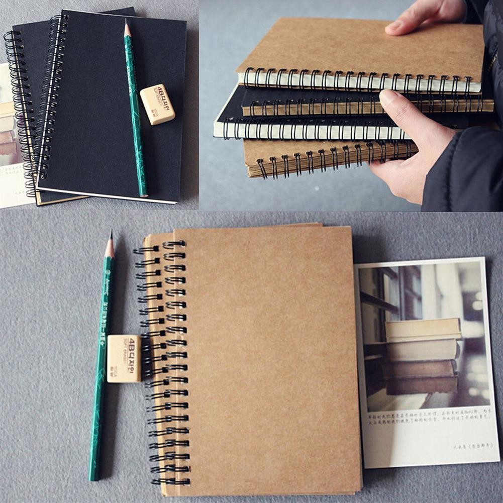 

HOT SALES!!! Retro Kraft Spiral Binding Blank Graffiti Sketchbook Notebook Graduation Gift