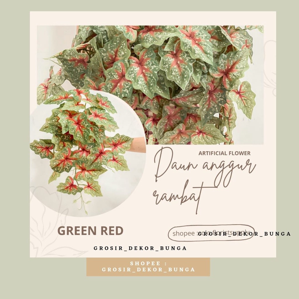 DAUN KELADI RAMBAT PREMIUM Daun Plastik Palsu Artificial Dekorasi ZEBRINA GANTUNG Bunch Daun Willow 