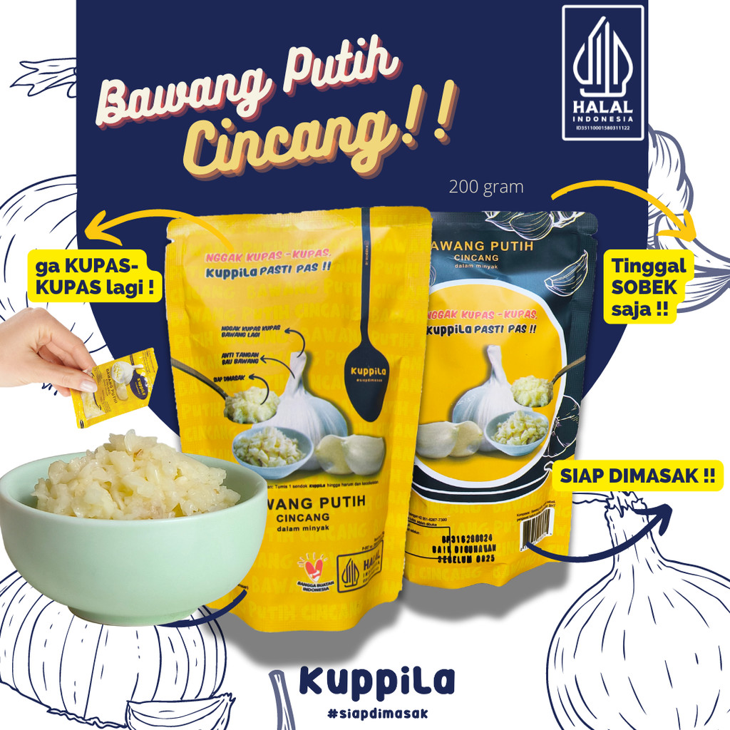

KUPPILA - Bawang Putih Cincang Dalam Minyak Kemasan Pouch Isi 100g