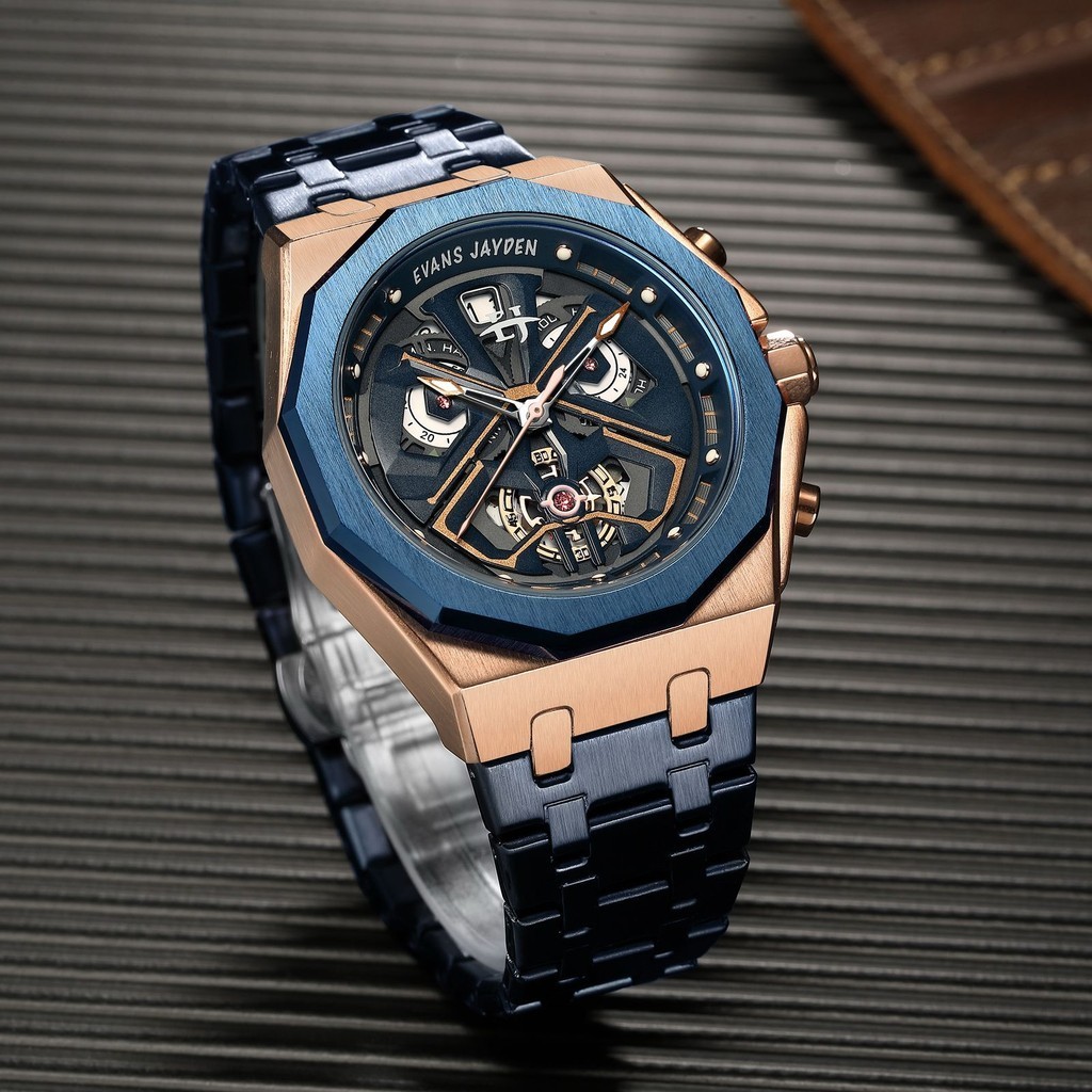 jam tangan  Evans Jayden Jam Tangan Pria 9545 Rantai Kaca Sapphire Chronograph Water Resistant 5 ATM
