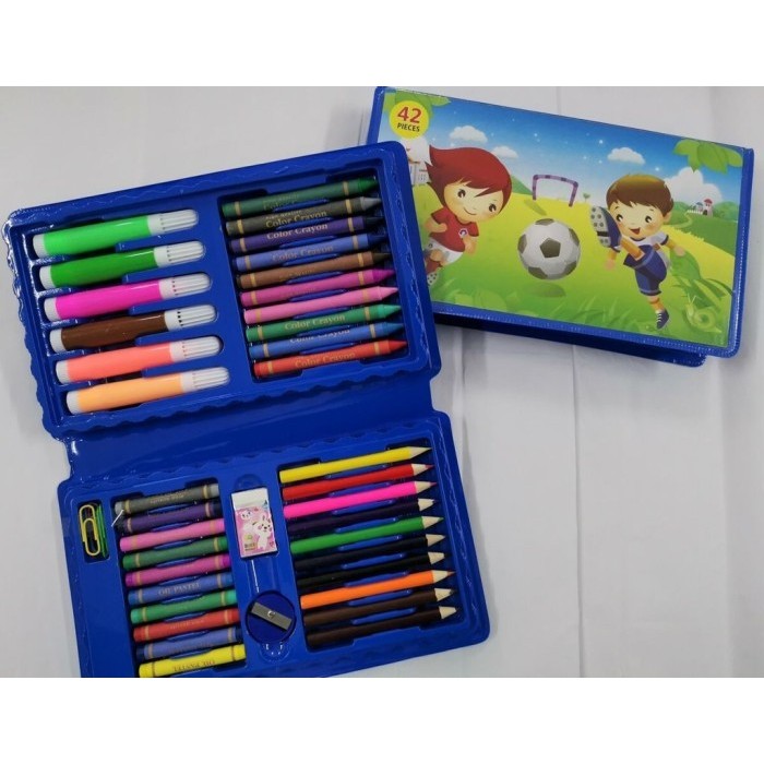 

[New Collection] Crayon Set Isi 150& 208Pcs Pensil Warna Set Anak Art Set Alat Lukis - BIRU 42 PCS
