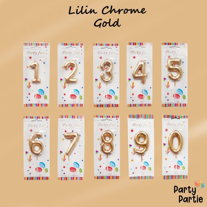[Ecer] Lilin Angka Chrome / Chrome Candle - 0, Gold