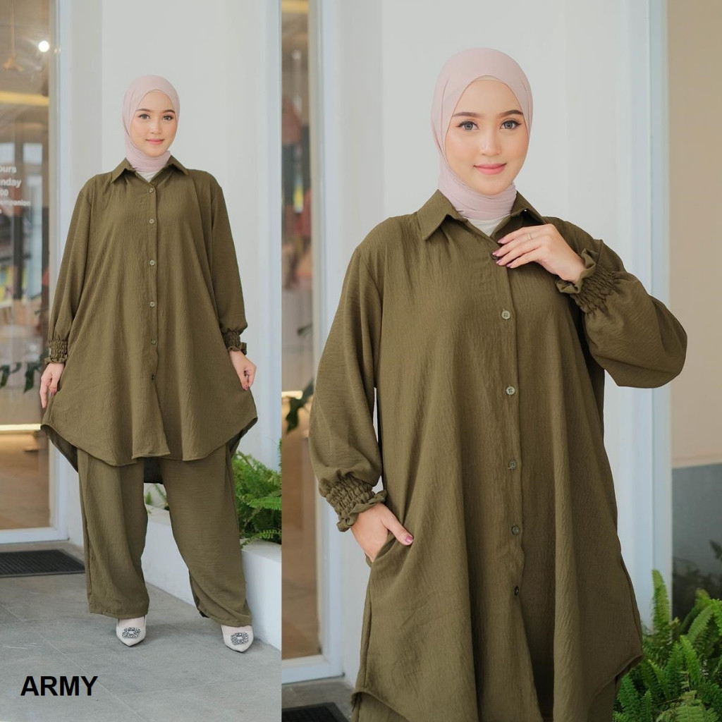 Setelan Kiran, Wanita Kekinian LD 120 Jumbo Lengan Smoke / Set Crinkle AirFlow Premium Kain Halus Ad