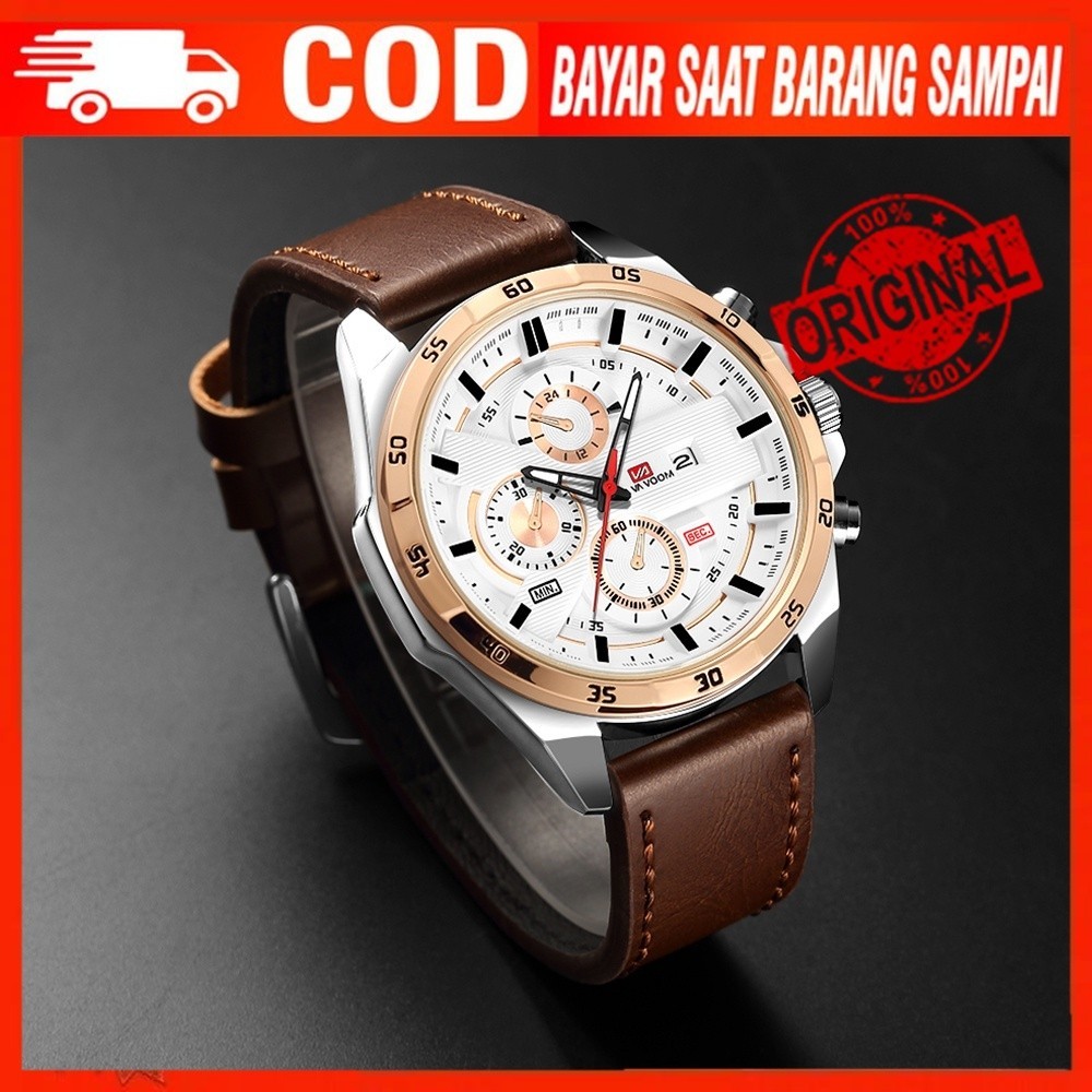 [ORIGINAL 100%] VaVa Voom 216 Jam Tangan Pria Korea Kulit Stainless Steel Analog Quartz Cowok Tangan